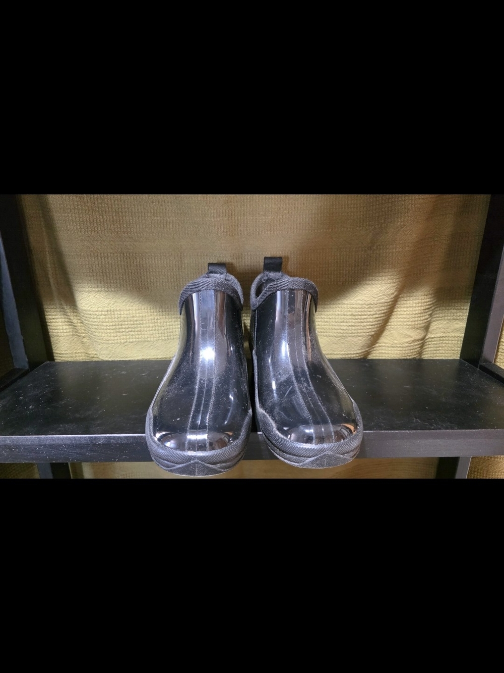 Women’s Black Glossy Waterproof Slip-On Rain Boots